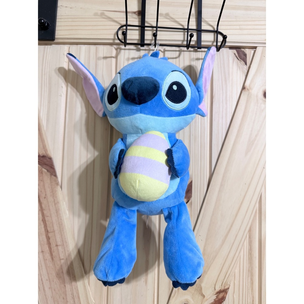 Disney Baby Stitch Easter Plush Stuffed Animal Blue with Striped Egg 15 inch